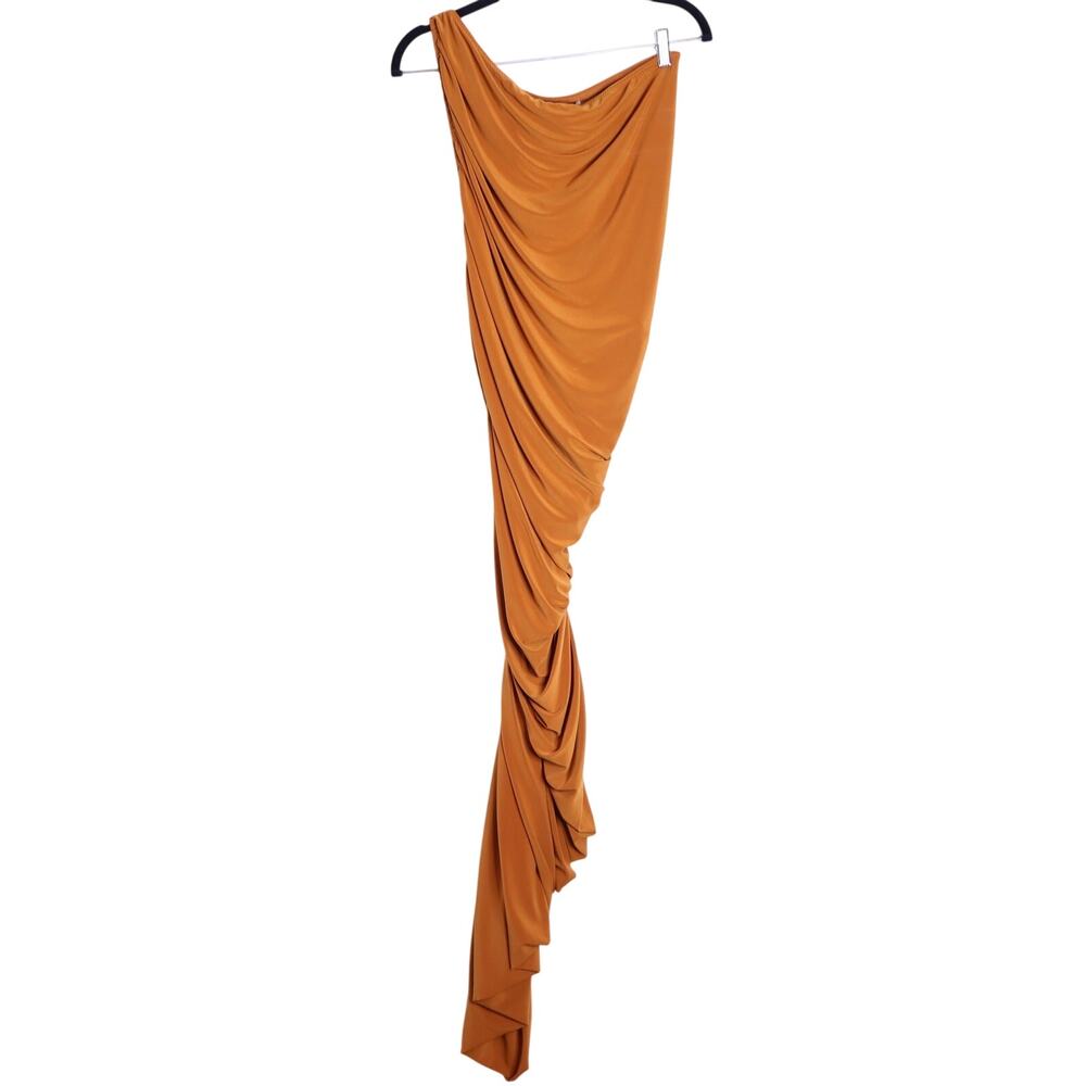 NORMA KAMALI Diana Ruched Gown Cinnamon Orange Midi Dress Women's L/40 - Picture 2 of 12
